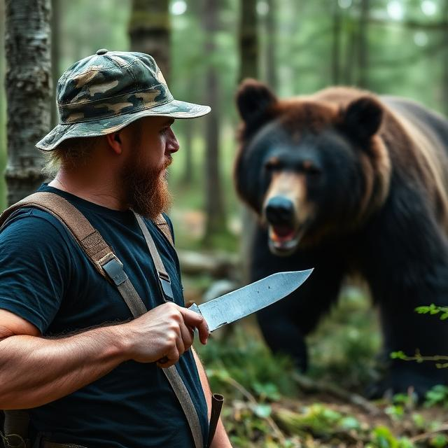 Man encountering a bear with a knife