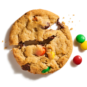 A dozen large monster cookies loaded with oats, peanut butter, chocolate chips, and M&Ms