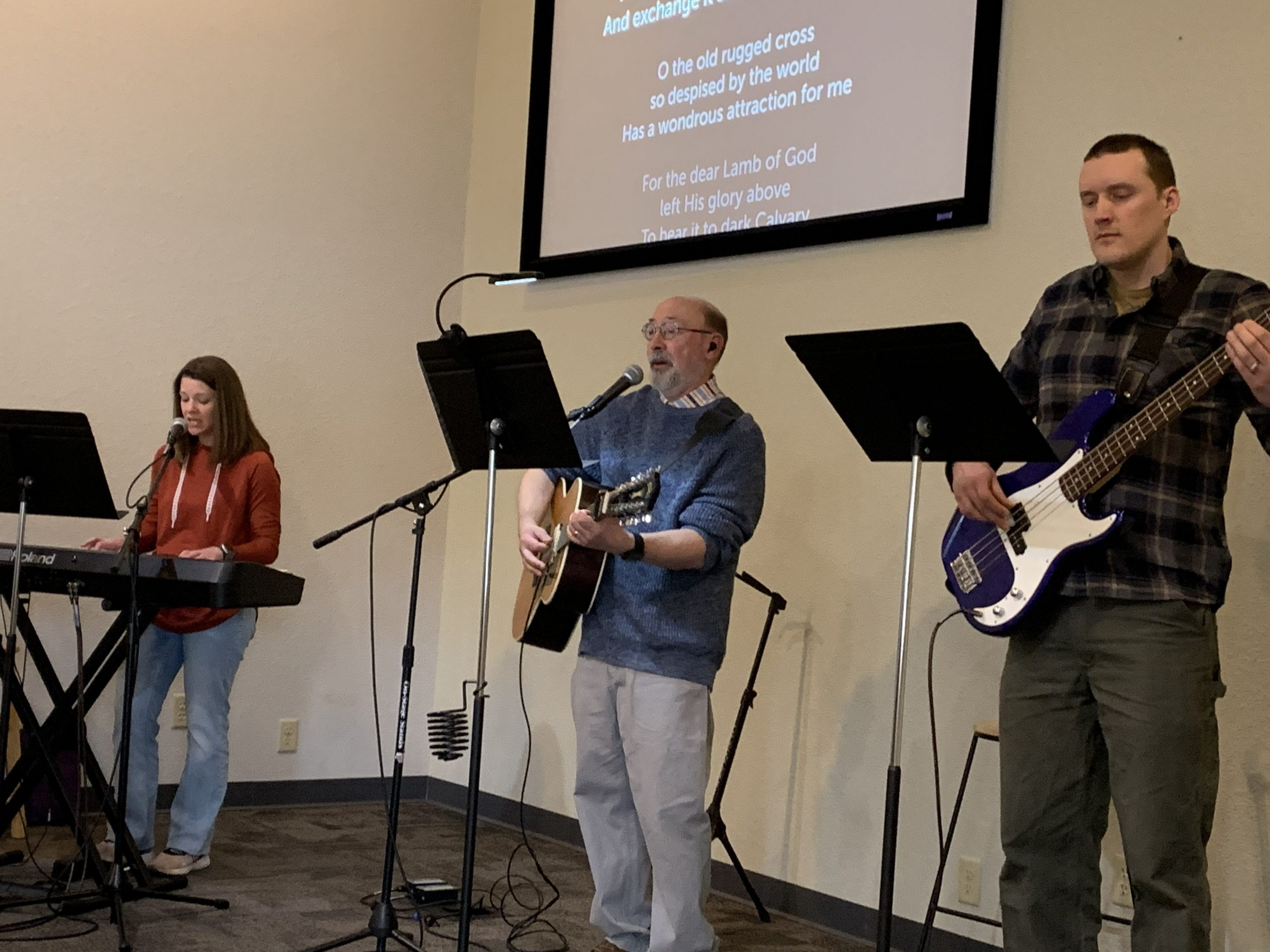 view of worship team playing on a Sunday