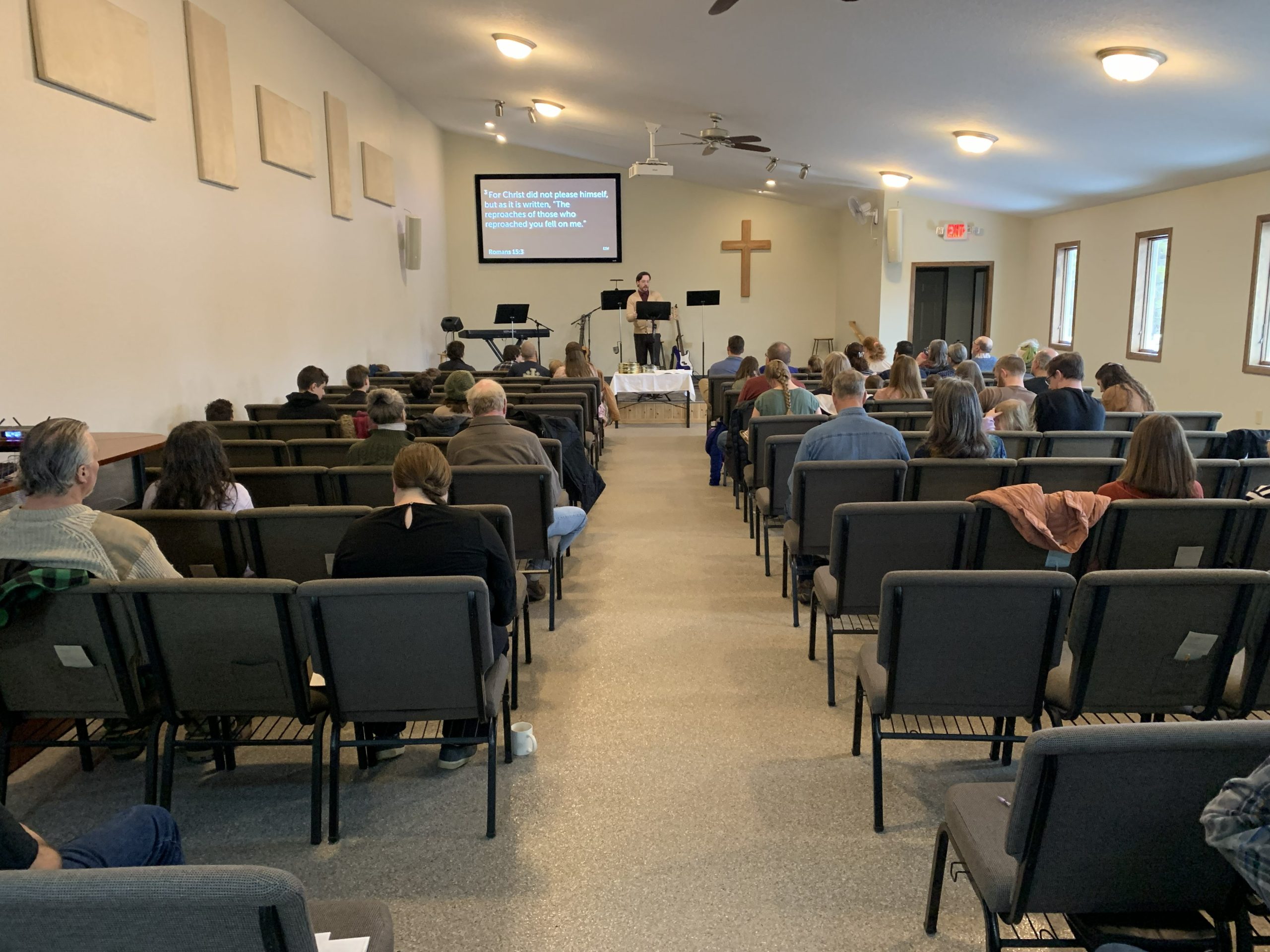view from the back row of the church while the pastor is preaching